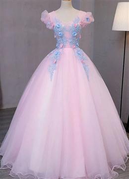 Picture of Lovely Pink Sweetheart Party Gown with Blue Lace, Pink Quinceanera Dresses